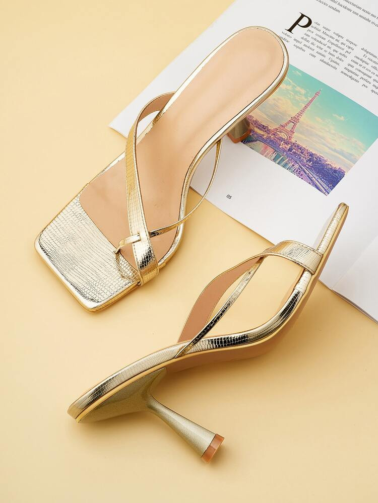 Metallic Print Thong Mules | SHEIN