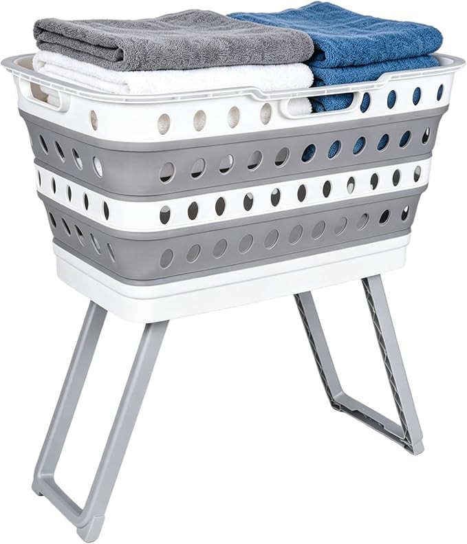 Collapsible Laundry Basket with Legs, Plastic Laundry Hamper, 11 Gal, Gray | Amazon (US)