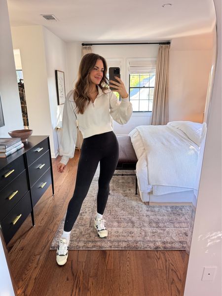Spring activewear inspo! I'm wearing a size 4 in the leggings & a S in the pullover. My sneakers run TTS.