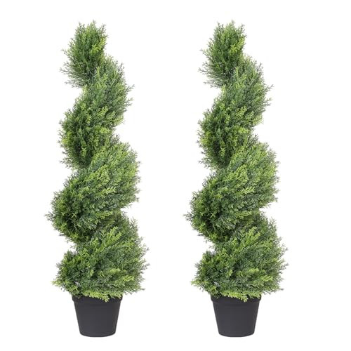 THE BLOOM TIMES 3ft Artificial Topiary Trees Set of 2, 36 inch Faux Cedar Cypress Spiral Topiary Trees Outdoor - Fake Plants for Garden Front Porch Indoor Outside Planter Christmas Decor 3 Foot | Amazon (US)