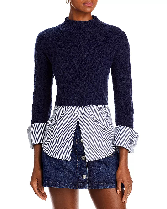 Cable Knit Mock Neck Layered Sweater - 100% Exclusive | Bloomingdale's (US)