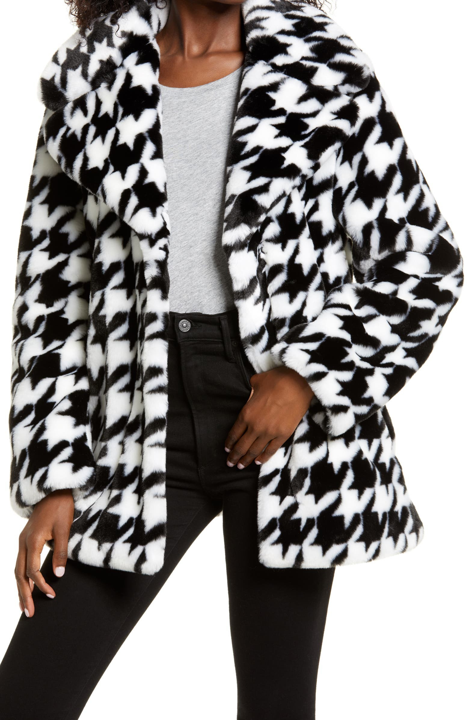Houndstooth Faux Fur Coat | Nordstrom
