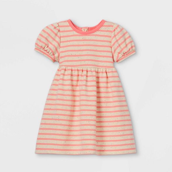 Toddler Girls' Striped Puff Sleeve Dress - Cat & Jack™ Pink | Target