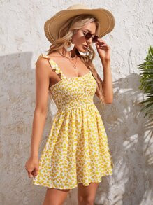 SHEIN VCAY Ditsy Floral Print Shirred Cami Dress | SHEIN