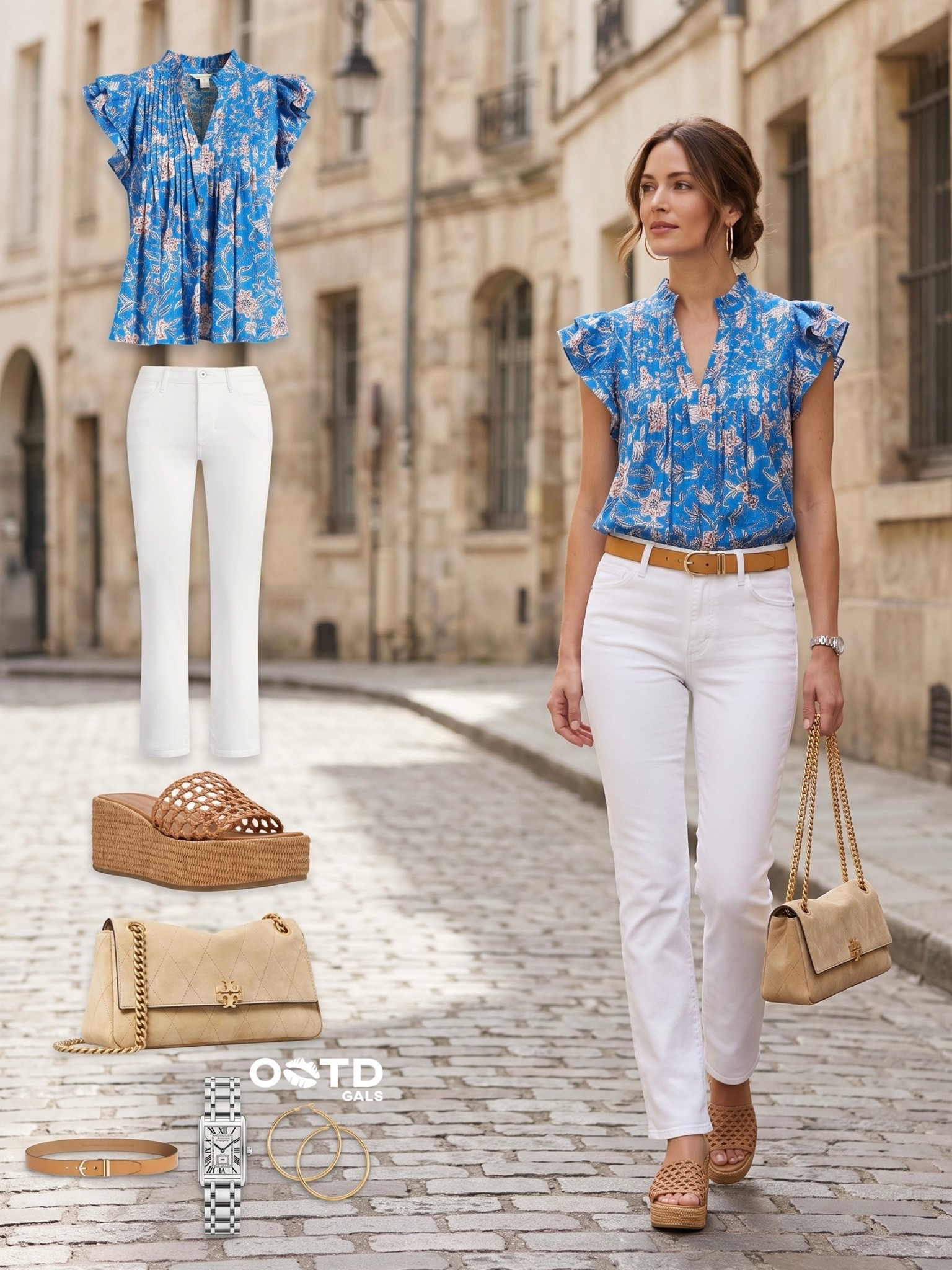 Blue floral blouse and white jeans outfit 💙🤍

A beautiful and vibrant look for warm summer days or a European vacation. Styling this blue floral ruffle-sleeve blouse with crisp white jeans creates a fresh, effortless silhouette. The tan woven platform sandals, suede chain-strap bag, and classic gold hoops add the perfect polished finish to this daytime outfit.

Style Details:
• Blue floral print ruffle-sleeve blouse
• White straight-leg jeans
• Tan woven platform slide sandals
• Beige suede quilted shoulder bag with gold chain
• Tan leather belt with gold buckle
• Large gold hoop earrings
• Silver rectangular link watch

Recreate this classic summer style with the similar links below!

Do you prefer wearing bright florals or neutral colors during the summer? Let me know below! 👇

#LTKsummer #LTKtravel #LTKshoes
