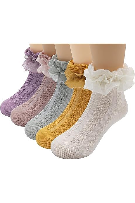 Baby Girl Socks 5/6 Pairs Toddler Triple/Double Ruffle Lace Socks Dress Frilly Bow Ankle Socks 1-3/3 | Amazon (US)