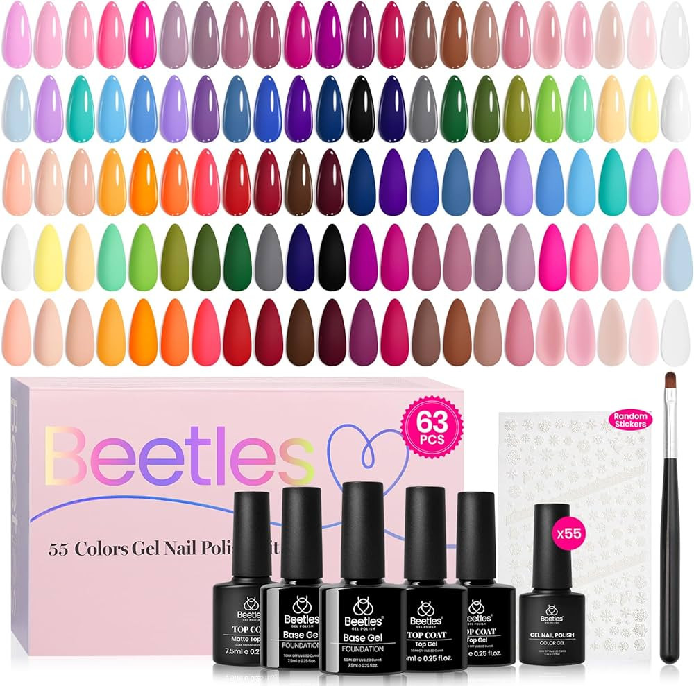 Beetles 63 PCS Gel Nail Polish Set - 55 Colors Gel Polish Kit with 5 Bottles of Base and Glossy M... | Amazon (US)