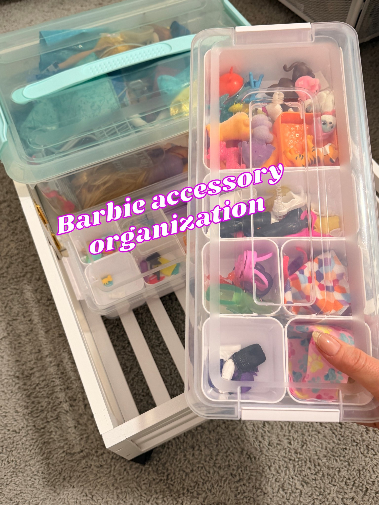 My favorite toy organizers for Barbie accessories, all kept in my favorite under bed rolling storage. 

Home organization
Under bed organization
Barbie organization
Playroom organization 
Barbie organizers


#LTKKids #LTKHome