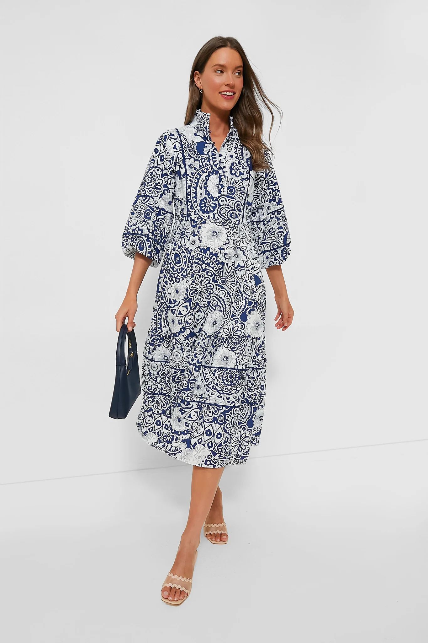 Navy and White Floral Hillsborough Midi Dress | Tuckernuck (US)