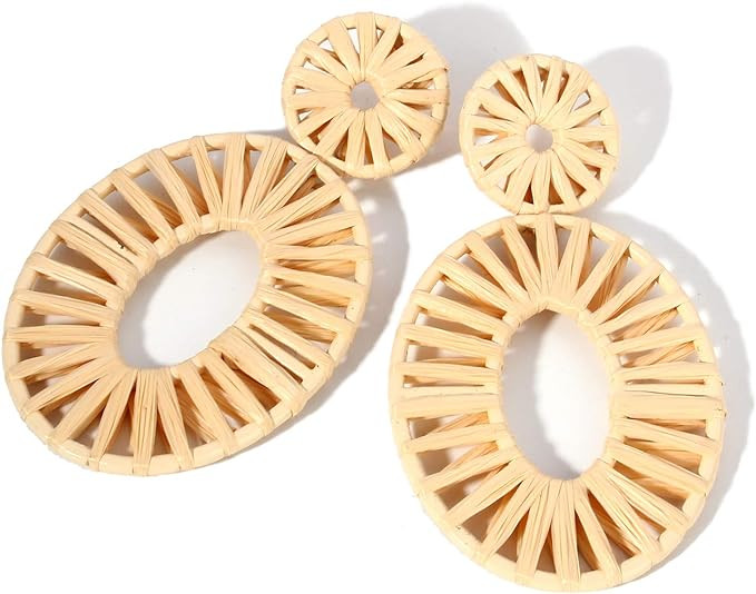 Statement Raffia Earrings Boho Drop Dangle Earrings for Women Handmade Fashion Earring Bohemian G... | Amazon (US)