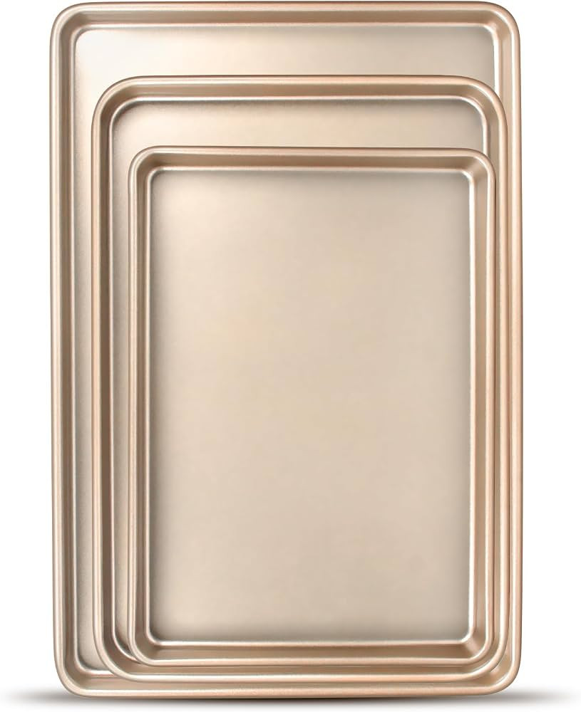 Baking Sheet Pan Set of 3, Commercial Cookie Sheets for Baking, Nonstick Half/Quarter/Jelly Roll ... | Amazon (US)
