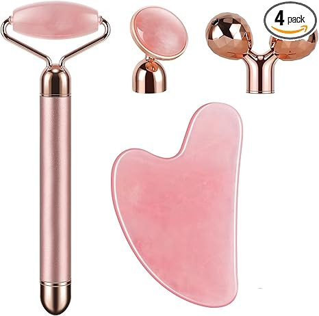 4-in-1 Face Massager and Gua Sha Set for Women, Rose Quartz Face Roller Skin Care Tools Electric ... | Amazon (US)