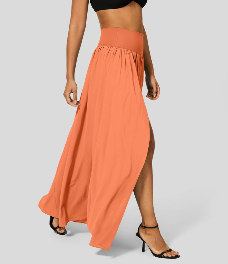 Women’s Breezeful™ High Waisted Plicated Split 2-in-1 Flowy Quick Dry Maxi Casual Skirt - Hal... | HALARA