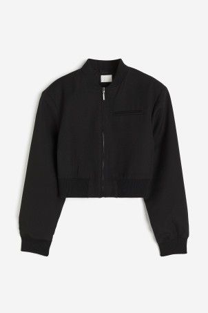 Linen-blend bomber jacket - Black - Ladies | H&M GB | H&M (UK, MY, IN, SG, PH, TW, HK)