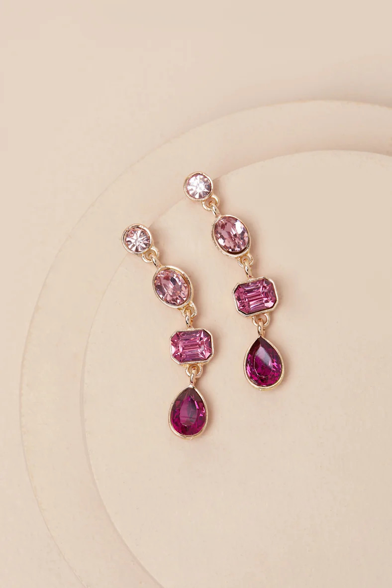 Precise Radiance Pink Rhinestone Drop Earrings | Lulus