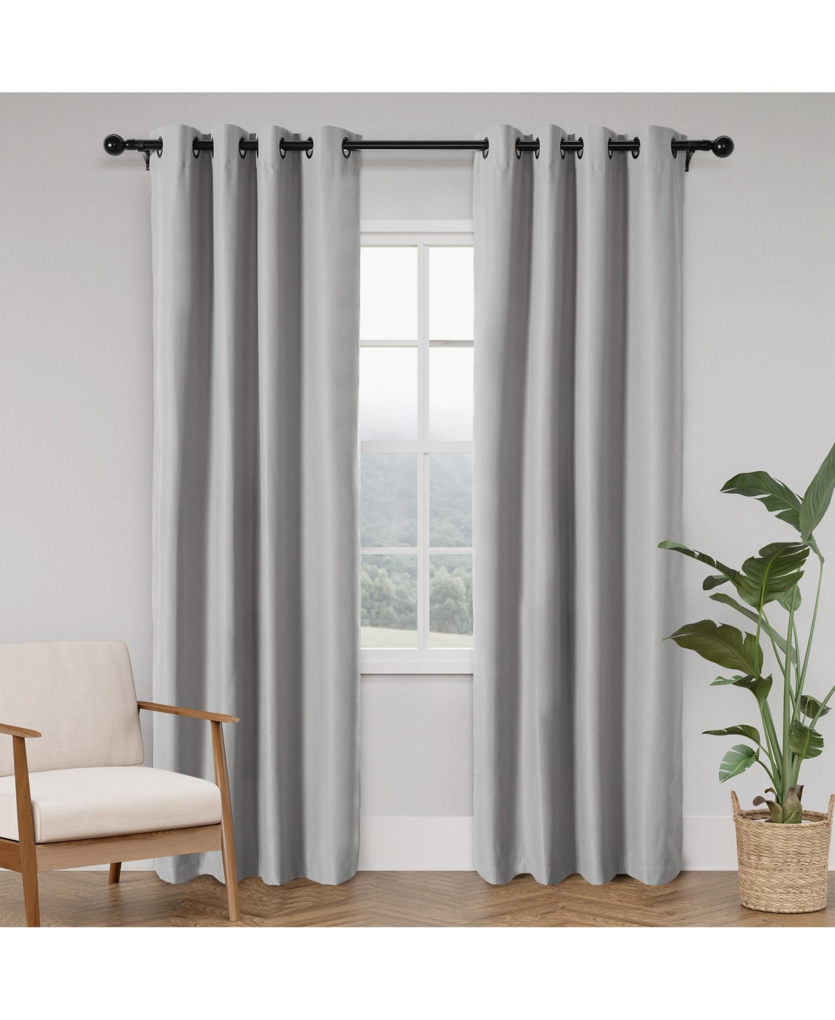 Soft Cotton Feel Twill Polyester Blackout Grommet Pair (2 panels), 52"×84" - Grey | Macy's