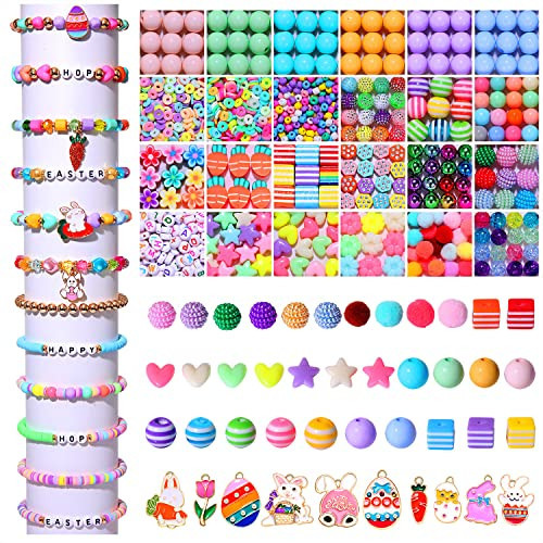 CEALXHENY 1250PCS Easter Beads Colorful Polymer Clay Beads for Jewelry Making, Crystal Acrylic Beads Enamel Easter Bunny Egg Charms for Bracelet Necklace Making DIY Crafts (1250PCS Easter Beads) | Amazon (US)
