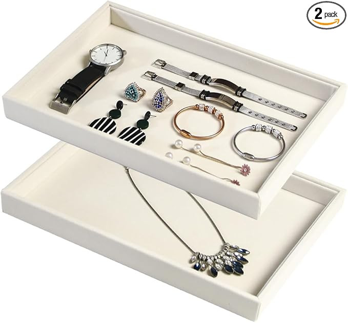 Coward 2Pcs/Set Stackable Jewerlry Organizer Tray Beige Velvet Blank Tray Holder for Beads Bracel... | Amazon (US)