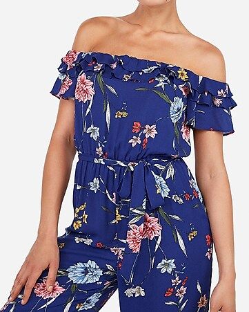 Floral Double Ruffle Off The Shoulder Jumpsuit | Express