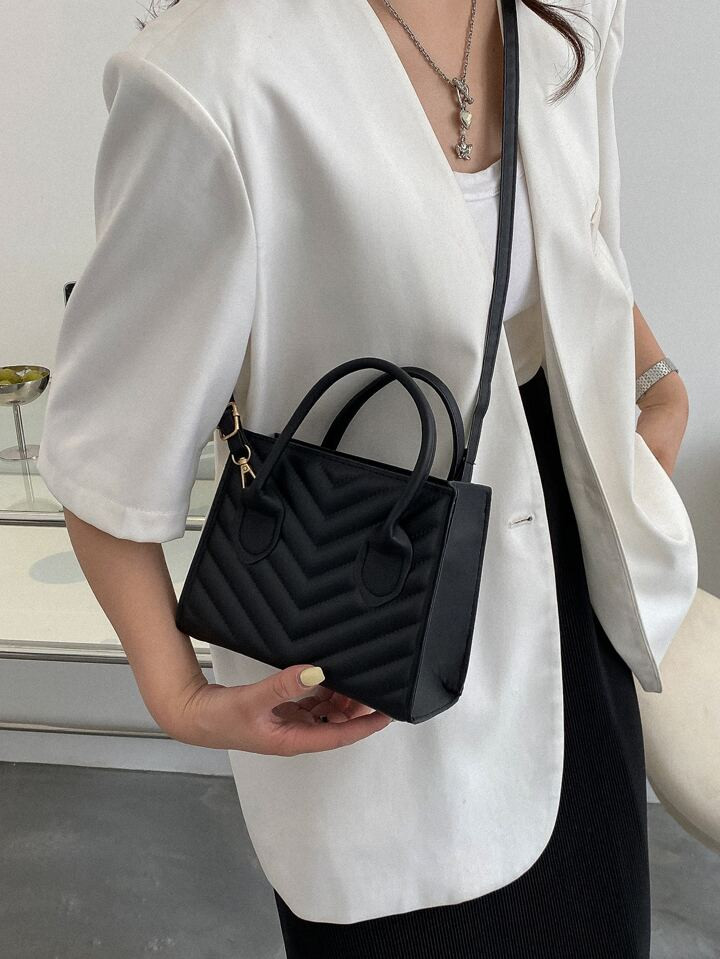 Mini Chevron Quilted Satchel Bag | SHEIN