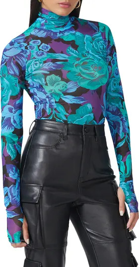 Zadie Print Mesh Turtleneck Top | Nordstrom