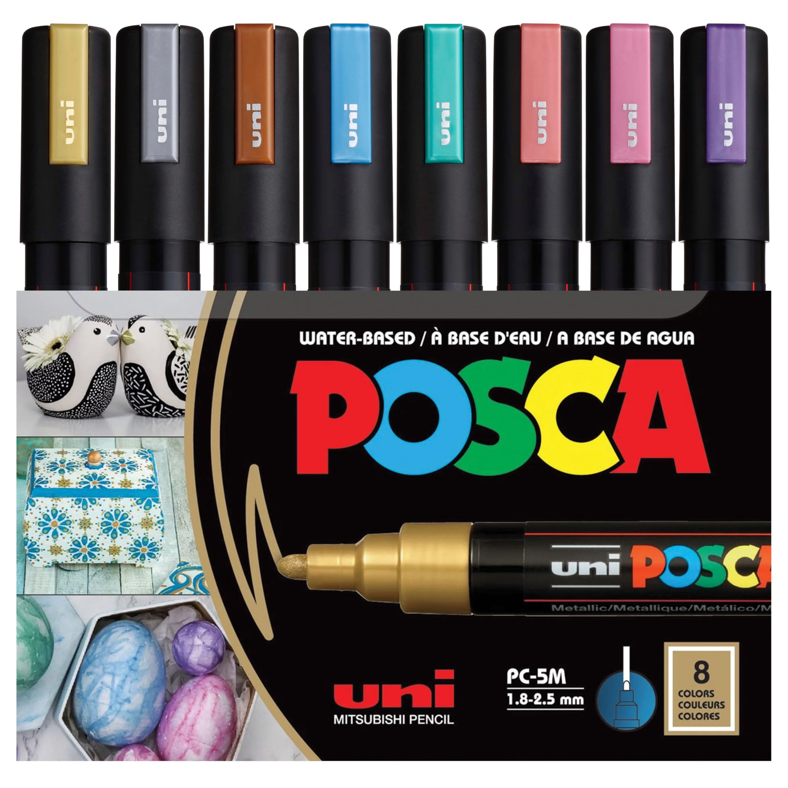 Posca Markers Set, 8 Medium Paint Markers 5M – Metallic Tones – Gold, Silver, Bronze, Metalli... | Amazon (US)