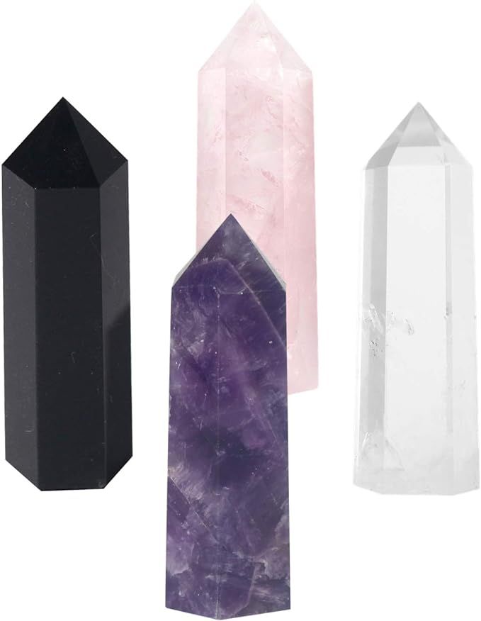 Luckeeper Healing Crystal Wands,2" Amethyst Crystal, Rose Quartz,Clear Quartz and Black Obsidian... | Amazon (US)