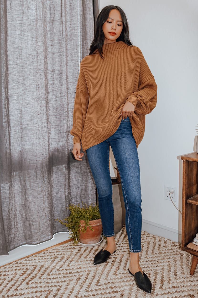 All Bundled Up Tan Mock Neck Oversized Sweater | Lulus (US)