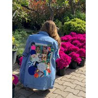 Up-Cycled Denim Jacket For Women, Oversized Custom Jacket, Jean Coat For With Handmade Patchworks | Etsy (US)