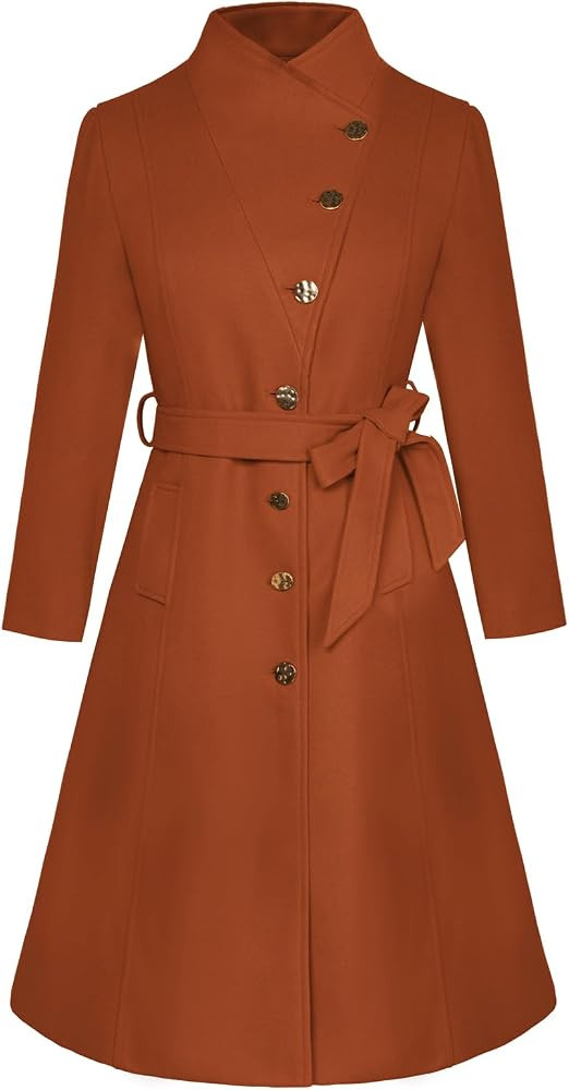 GRACE KARIN Womens Winter Coat 2024 Fall Casual Notch Lapel Single Breasted Belted Midi Peacoat w... | Amazon (US)