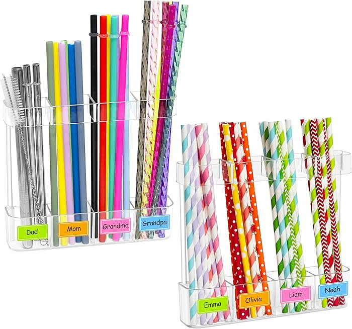 2 PACK Acrylic Straw Holder for Cabinet Door - Reusable Tumbler Straw Organizer Storage Dispenser... | Amazon (US)