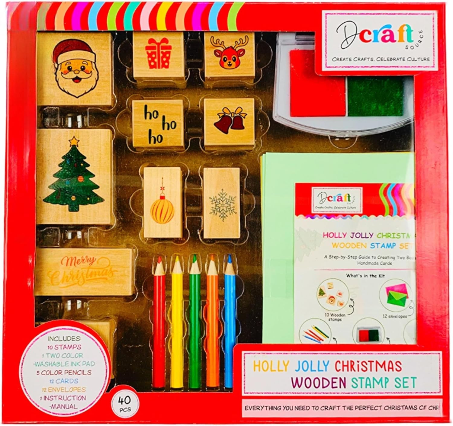 Dcraftsource Holly Jolly 47 Piece Christmas Card Making Kits for Adults and Kids – Wooden Stamp... | Amazon (US)