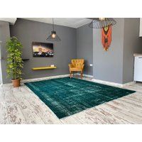 Mint Overdyed Rug 7x10 Turkish Rug, Blue Oushak For Living Room -Rug Bedroom Teal -Turquoise Color - | Etsy (US)