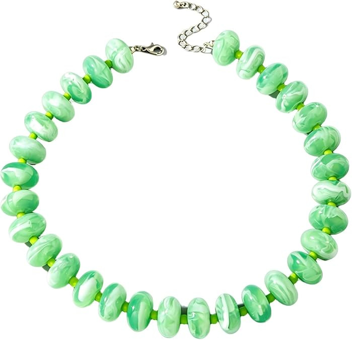 Fuqimanman2020 Resin Chunky Beaded Choker Necklace Boho Acrylic Flat Round Bead Necklace Summer B... | Amazon (US)