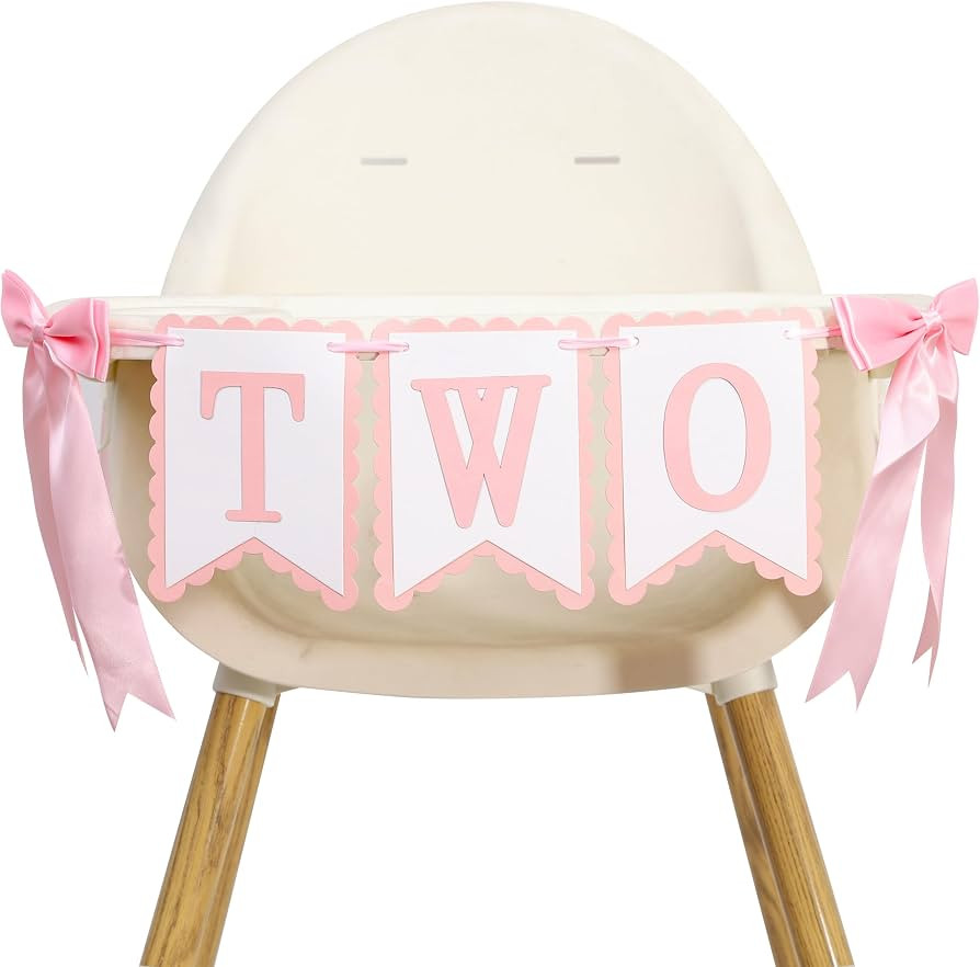 Bow Two Birthday High Chair Banner - Pink Bow 2nd Party Decoration,Coquette Two High Chair Banner... | Amazon (US)