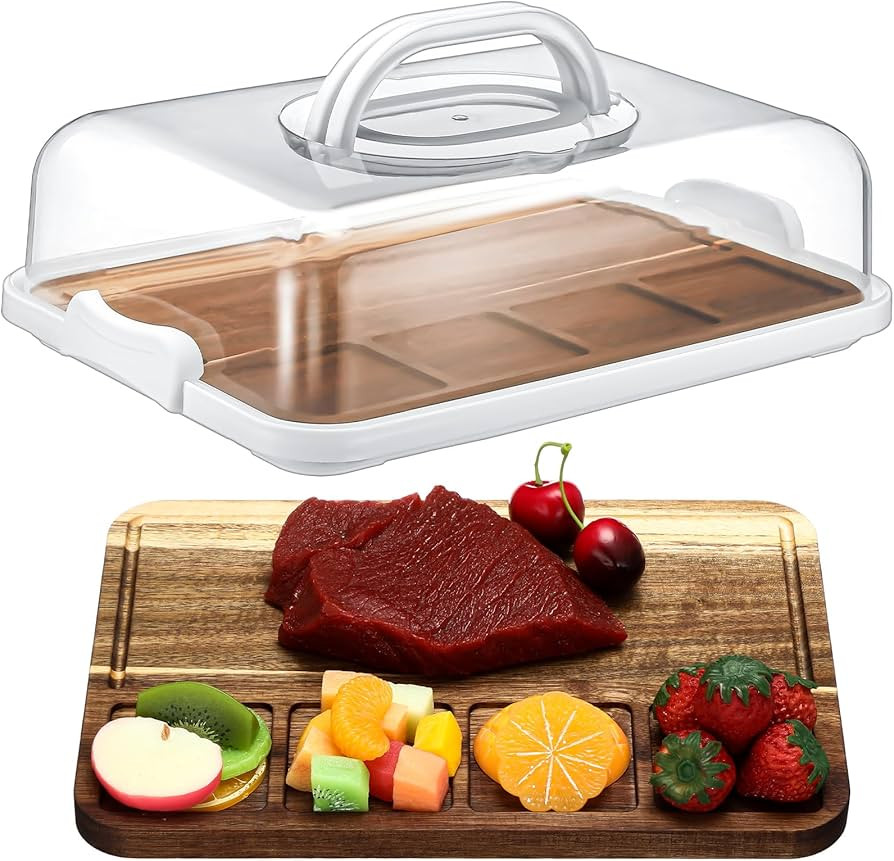 Wood Cutting Board with Compartments Clear Locking Lid and Base 12 x 8.5 Inch Charcuterie Board S... | Amazon (US)