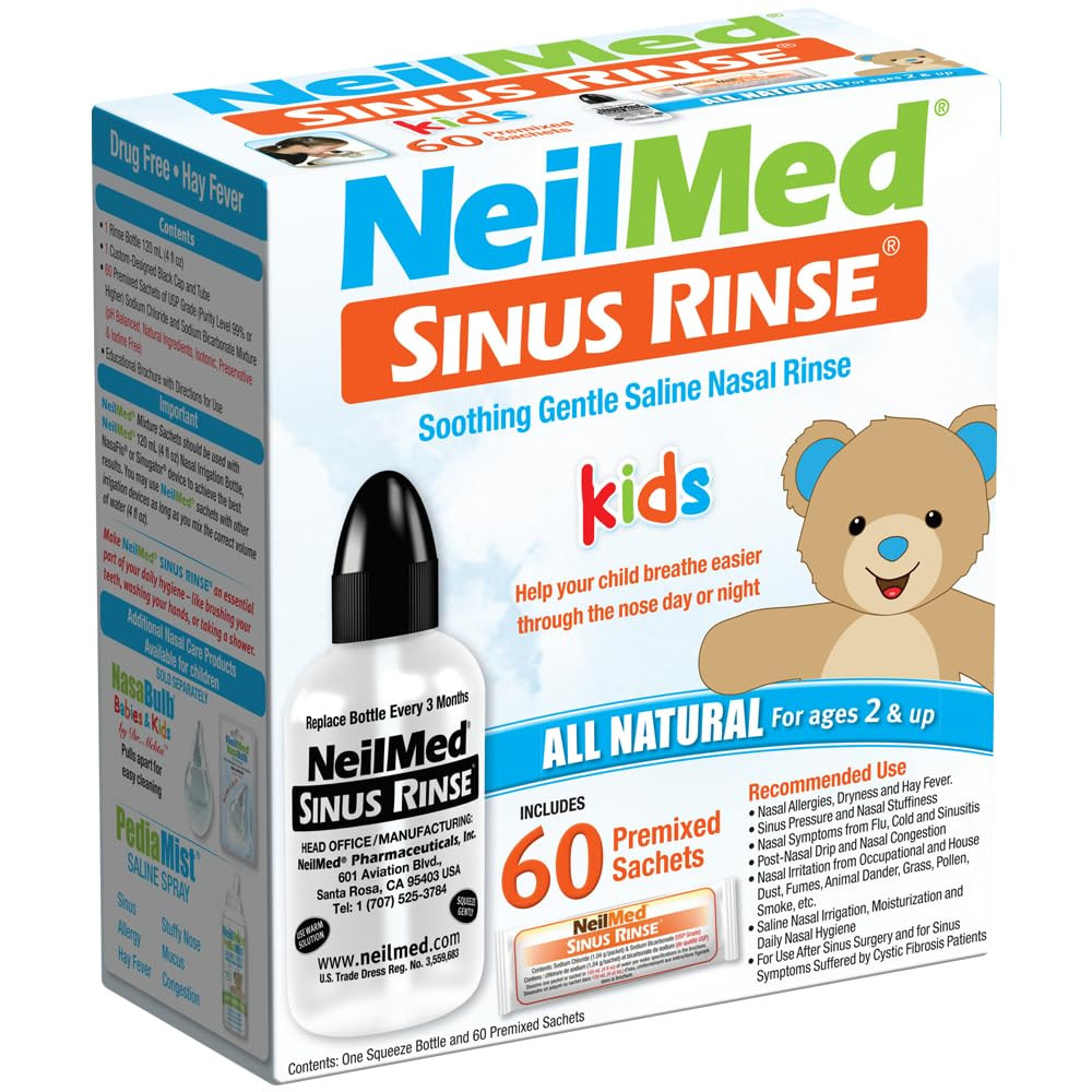 Neilmed's Sinus Rinse, Pediatric, Complete Saline Nasal Rinse Kit 60 Premixed Packets | Amazon (US)