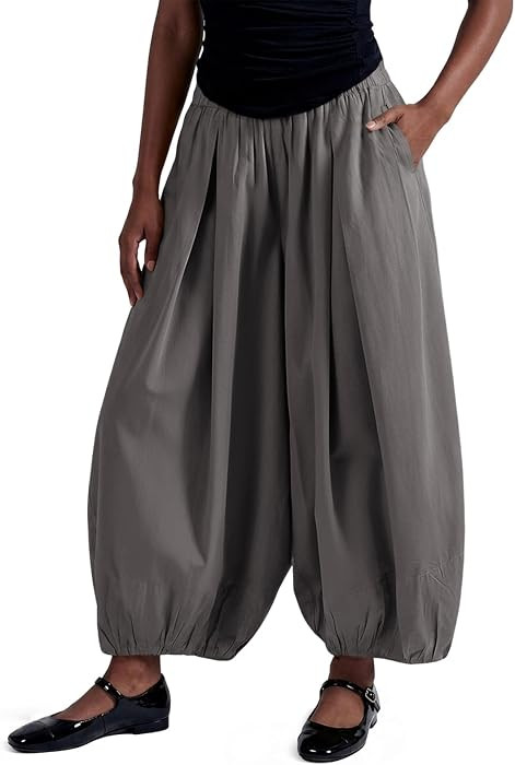Fisoew Womens Wide Leg Balloon Pants Casual Barrel Elastic Waist Pleated Baggy Workout Sweat Pants with Pockets | Amazon (US)