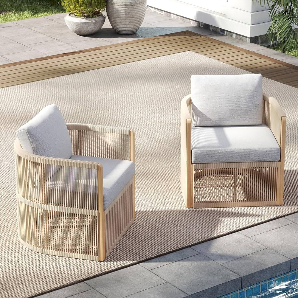 Patio Lounge Chairs Set of 2, Rope Patio Furniture Set with Cushions, Outdoor Aluminum Conversati... | Amazon (US)