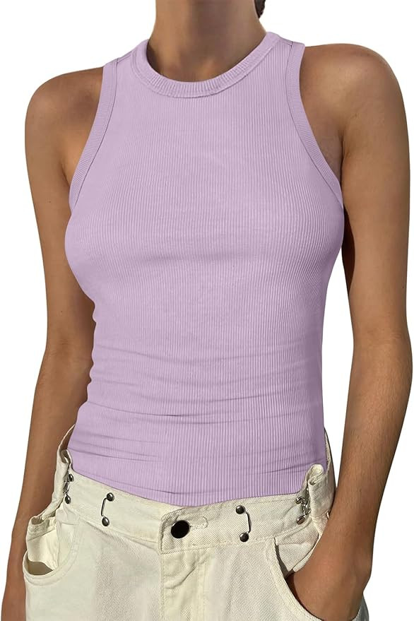 ANRABESS Womens Sleeveless High Neck Tank Tops Fashion Summer Casual Basic Slim Fit Ribbed Racerb... | Amazon (US)
