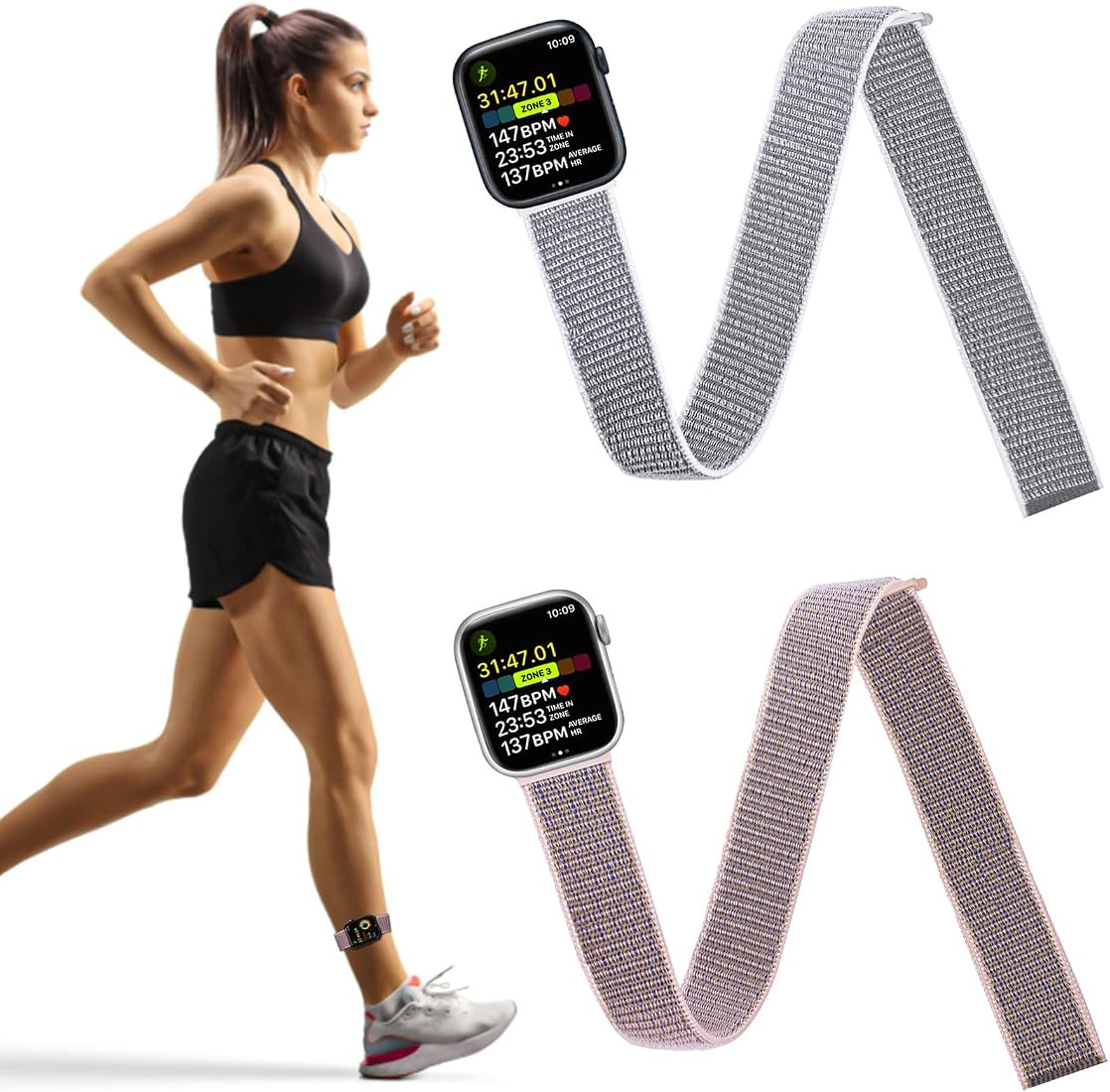 2 Pack Sport Ankle/Arm Bands Compatible with Apple Watch 49mm 45mm 44mm 42mm 41mm 40mm 38mm, Nylo... | Amazon (US)