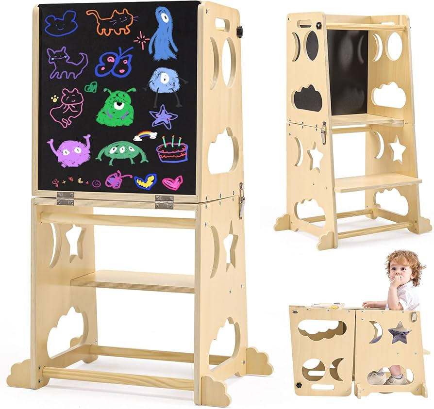 Toddler Kitchen Stool Helper, 4 in 1 Toddler Standing Tower Collapsible Kids Step Stool, Child St... | Amazon (US)