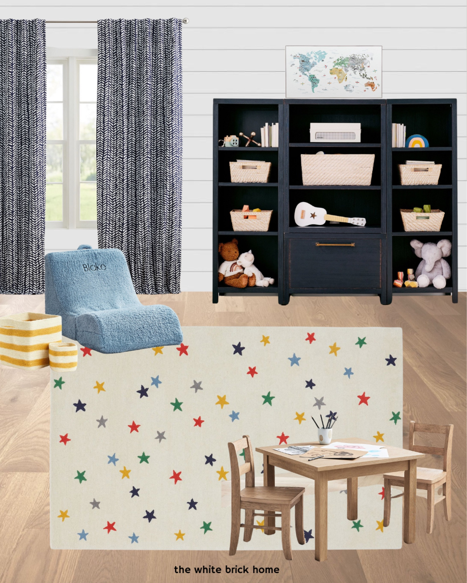 I love this rug for a play room with pops of navy and yellow! It would also be cute in a bedroom, too! 

Playroom, kids play room, pottery barn kids, playroom rug, storage, toy storage, toy organization, toy storage cabinet, play chairs, blue curtains, kids room curtains, boys room curtains, toy baskets, wall art, kids room wall art, play room wall art, play room goals, play room ideas, play room design, boys room, boys room design. 

#LTKHome #LTKKids #LTKFamily