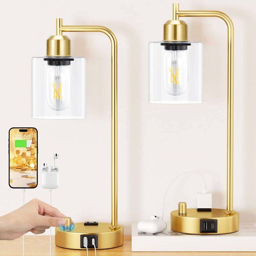 Innqoo Industrial Table Lamp for Bedroom Set of 2 - Fully Dimmable Bedside Lamps with USB Ports a... | Amazon (US)