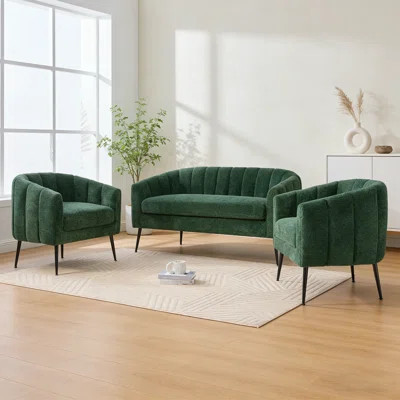 3 - Piece Chenille Small Living Room Furniture Set With Metal Legs, Channel Tufted Sofa Conversation Set, Including Loveseat & 2 Accent Chairs | Wayfair North America