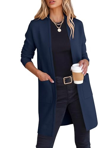 ANRABESS Cardigan Sweater for Women Casual 2025 Fall Fashion Coat Long Sleeve Open Front Knit Coatigan Outwear Navy Blue X-Large | Amazon (US)