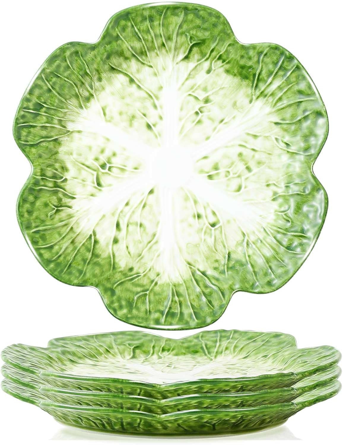 KXZ 10.5 Inch Cabbage Plates, Set of 4 Green Ceramic Salad Plate, Porcelain Decorative Plates for... | Amazon (US)