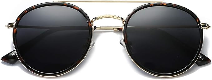 DUSHINE Small Round Double Bridge Sunglasses For Women Men Polarized 100% UV Protection | Amazon (US)