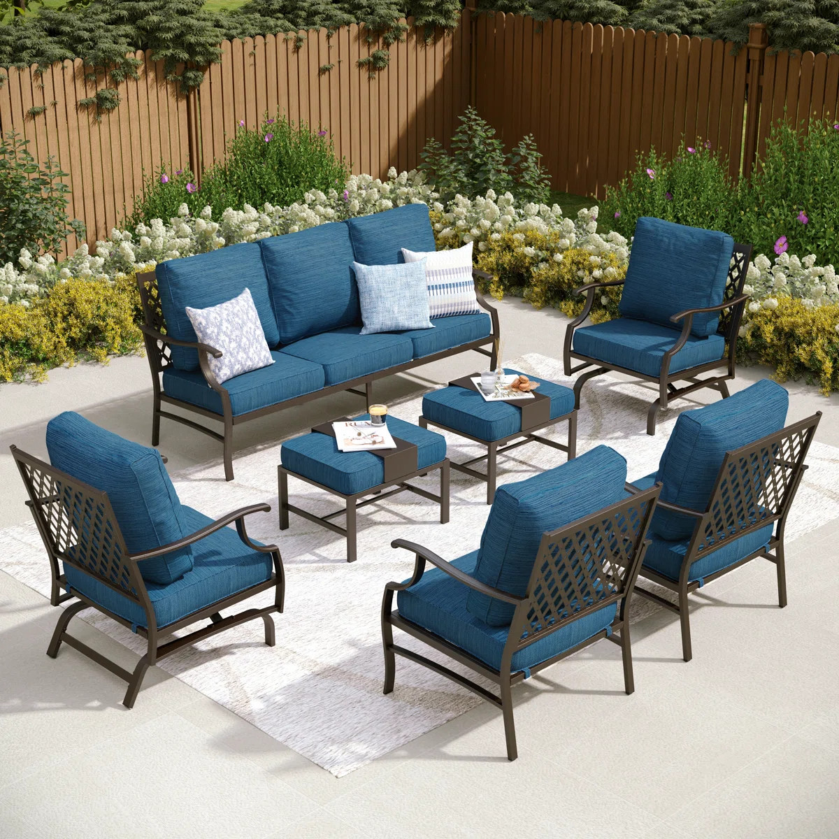 Asfand 9 - Person Patio Conversation Set with 2 Rocking Lounge Chairs  & Sofa | Wayfair North America