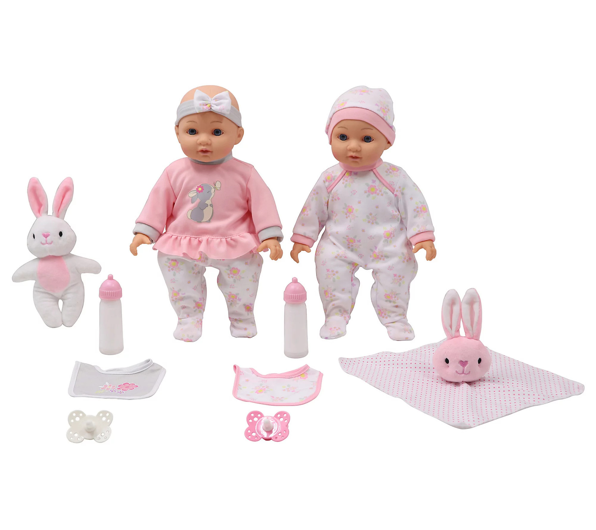 Dream Collection 2- 14"" Baby Dolls, Deluxe Twin Set, Bunny | QVC